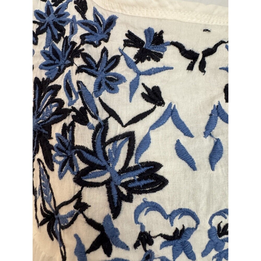 Earthbound Trading Co Blouse Size XL Flowy Boho Kimono Sleeveless Blue White EUC - Picture 2 of 8